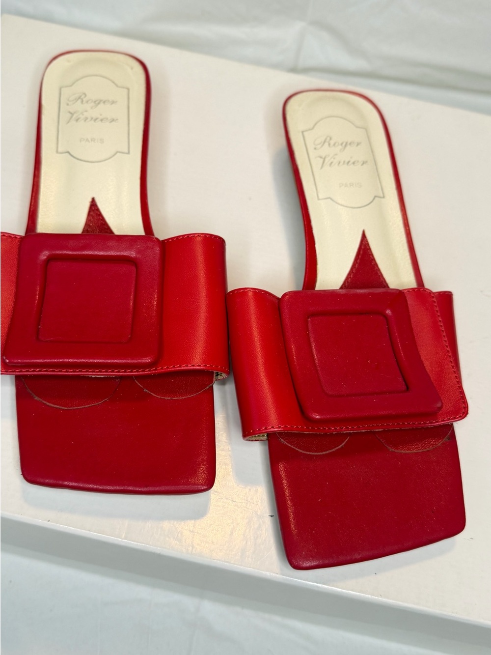 Roger Vivier Red Square Buckle Slide Sandals